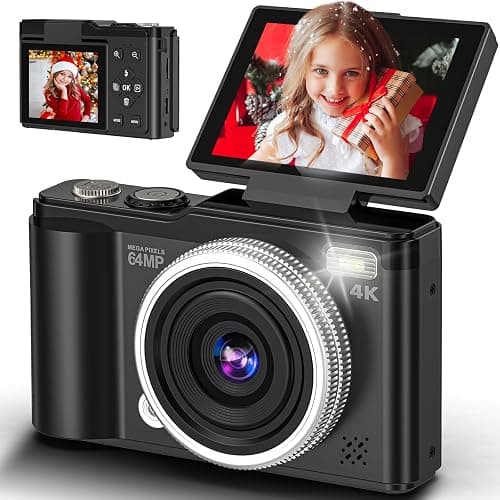 4K Digital Camera for Photography, 64MP Vlogging Camera for YouTube with 180° Flip Screen and Macro Function, 16X Zoom UHD Autofocus Video Camara with 32GB SD Card for Kids Teens Boys Girls - Image 1