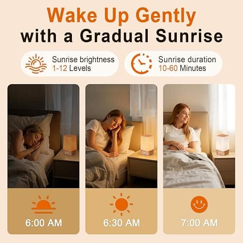 Sunrise Alarm Clock with Noise Machine: Digital Alarm Clock for Bedrooms, Nature Sounds for Gentle Wake Up, 30 Sleep Sounds, Adjustable Brightness & Volume, Timer - Wood Grain thumbnail 2