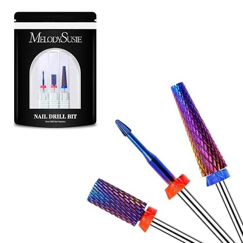 MelodySusie 3Pcs Nail Drill Bits Set, 3/32'' Carbide Tungsten Bits, Super Long 5 in 1, Flat Top Large Barrel and Cuticle Bits, Suitable for Manicure Pedicure Cuticle Gel Acrylic Remover, Purple - Image 1