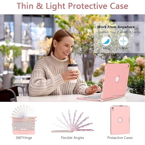 TaIYanG for iPad A16 11th 10th Generation Case with Keyboard 11 inch 2025&10.9 inch 2022,Touch Trackpad Keyboard Case for 10th Generation-360° Rotate,Pencil Holder,Keyboard for iPad 10th Gen,Rose Gold thumbnail 8