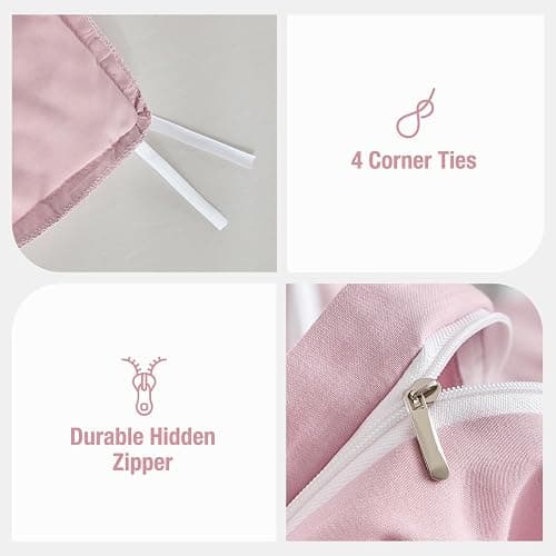 Lekesky Ruffle Duvet Cover Queen Size, Farmhouse Shabby Chic 3 Pieces Washed Microfiber Pink Girls Bedding Set, Soft Aesthetic Queen Comforter Cover with Ruffled Edges, Zipper & Corner Ties thumbnail 5