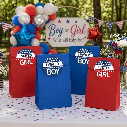 DISTINCTIVS Red White and Blue Gender Reveal Stickers – 40 Count – Team He Team She – Patriotic 4th of July and Summer Gender Reveal Party thumbnail 7