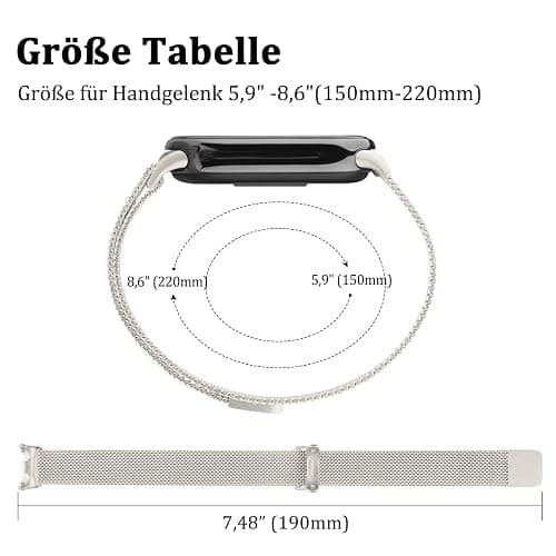 Bracelet pour Xiaomi Mi Band 10/9/8, Bracelets de Remplacement en métal souple, Bracelet en Acier Inoxydable pour Xiaomi Smart Band 8/9 homme femme, Longueur Réglable et Confortable et Respirant thumbnail 3