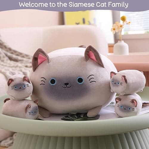 SQEQE Siamese Cat Plush, Cute Siamese Cat Stuffed Animals Mommy with 4 Squishy Kitties in Her Tummy, Soft Plushies Pillow Gifts for Kids thumbnail 2