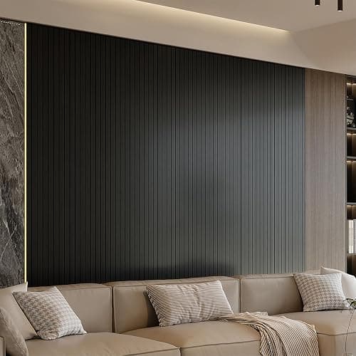 YU LI 3DH Peel and Stick PVC Slat Wall Panel 236"x15.75" Self-Adhesive Thick Faux Black Wood Grain Wallpaper Panel 3D Soundproof Wall Panels for Walls & Ceilings thumbnail 2