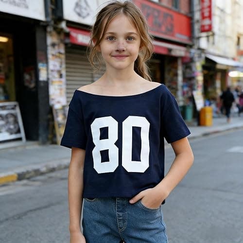 Weripoah Off The Shoulder Tops for Girls Cute Shirts for Teens Graphic Number Tees for Teen Oversized Jersey Y2K Shirt thumbnail 4