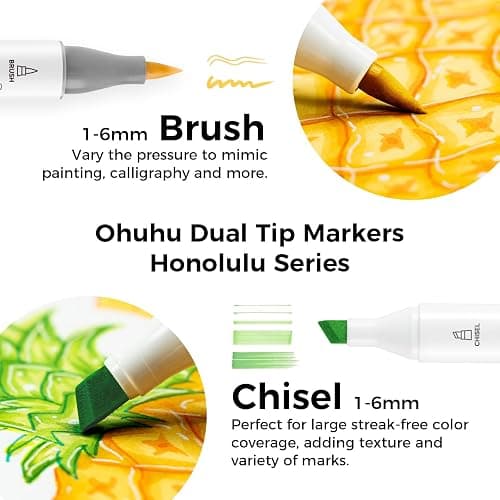Ohuhu Alcohol Markers Brush Tip - 320-color Double Tipped Art Sketch Marker Set for Artists Adults Coloring Illustration -Brush & Chisel Dual Tips - Honolulu Series of Ohuhu Markers - Refillable Ink thumbnail 2