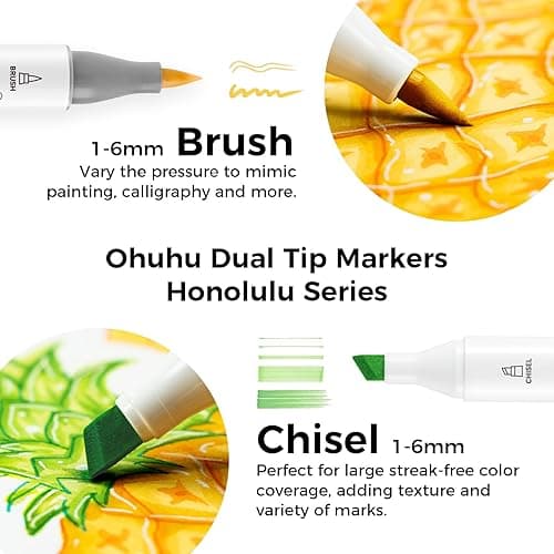 Ohuhu Alcohol Markers Brush Tip - 168-color Art Marker Set Double Tipped Alcohol-based Markers for Artist Adults Coloring Illustration- Brush & Chisel - Honolulu - Refillable Ink - Brush & Chisel thumbnail 2