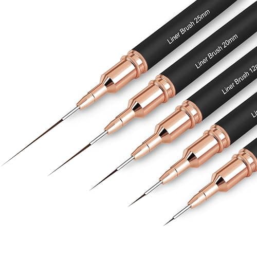 ZEOHBETY Metallic Nail Art Brushes, 5Pcs Nail Art Liner Brushes, Painting Art Design Brush Set Nail Dotting Drawing Tool for Long Lines, Thin Details, Fine Drawing Sizes 4/8/12/20/25mm, Black - Image 1