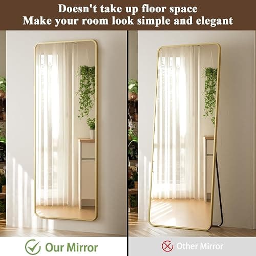 VooBang 14"x48" Full Length Over The Door Mirror - Aluminum Alloy Frame Full Body Mirror with Height-Adjustable Hangers, Hanging Leaning Against Wall for Dorm, Gold thumbnail 5