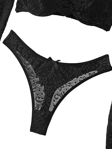 Lilosy Sexy Long Sleeve Floral Lace Underwire Lingerie Set thumbnail 7