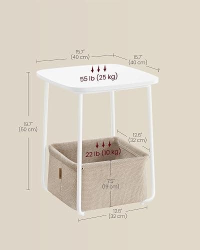 VASAGLE LILEA Collection - Side End Table with Fabric Basket, Modern Nightstand, Square Bedside Table, for Living Room, Bedroom, Matte White and Camel Brown ULET229W10 thumbnail 3