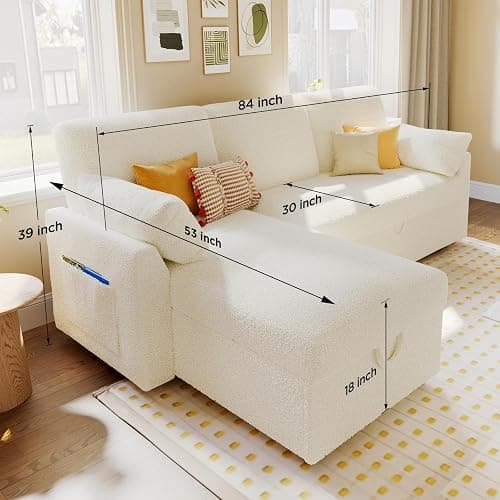 VanAcc Sofa Bed, Sleeper Sofa- 2 in 1 Pull Out Couch Bed with Storage Chaise for Living Room, White Sherpa 84in x 59in x 39in thumbnail 2