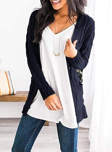PRETTYGARDEN Women's Open Front Cardigan Sweaters Fall Fashion Button Down Cable Knit Chunky Winter Clothing Outerwear Coats thumbnail 5