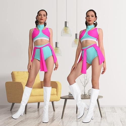 Heiyom Women's Gogo Boots Knee High Chunky Heel Square Toe 60s 70s Disco Costume Tall Boots thumbnail 7