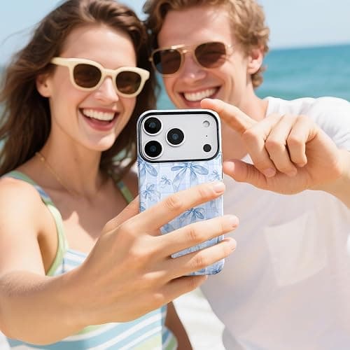 SZXYCZL Compatible with iPhone 17 Pro Max Case Phone Case, Aesthetic Kawaii Soft TPU Hard PC Protective Phone Cute Simple Checkered Bow Pattern for Women-Blue thumbnail 7