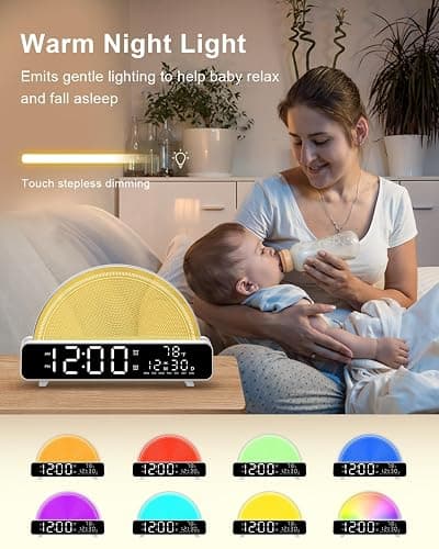 HAODINGMAI Sunrise Alarm Clock Wake Up Light with Sunrise Simulation White Noise Machine Touch Control Bedside Lamps Colors Atmosphere Lamp 30/60/90 Sleep Timer 13 Nature Sounds thumbnail 4