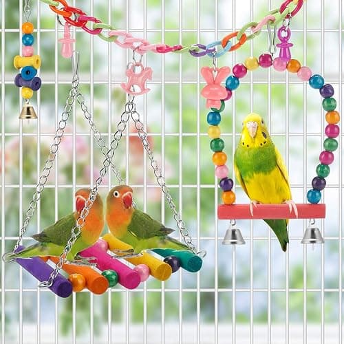 Swing Hanging Standing Chewing Toy Hammock Climbing Ladder, Cage Colorful Toys Suitable for Budgerigar, Parakeet, Conure, Cockatiel, Mynah, Love Birds, Finches thumbnail 3