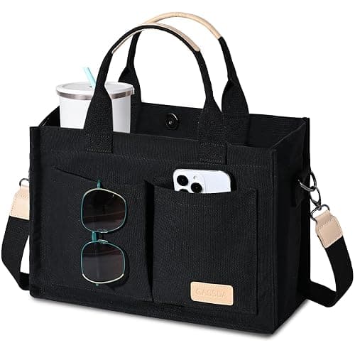 Canvas Tote Bag for Women Crossbody Work Purse with Pockets Top Handle Handbag Satchel Bags for Travel Nurse Teacher - Image 1