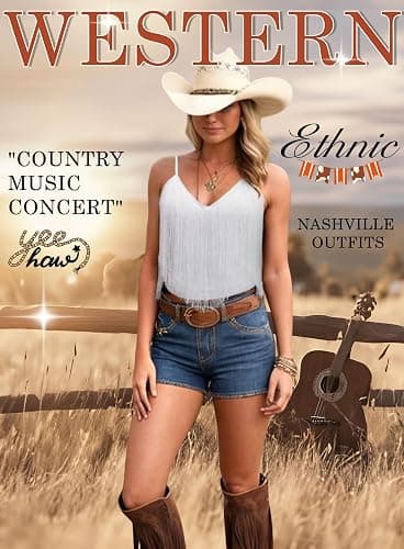 Womens Western Cowgirl Fringe Top - Country Concert Outfits Festival Tassel Hem Boho Rodeo Camisole Rave Tank Shirt thumbnail 2