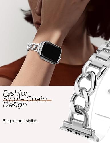 JR.DM Silver Watch Bands for Women Compatible with Apple Watch 46mm 42mm(S3/2/1) 44mm 45mm 49mm Adjustable Metal Single Chain Bracelet for iWatch Series 11/10/9/8/7/6/5/4 SE 3/2/1 Ultra (No Case) thumbnail 3