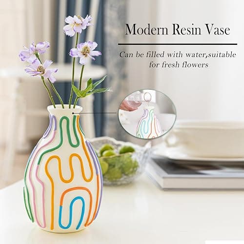 COTYNI Colored Lines Flower Vase for Modern Home Decor, Cute Vase for Decor, Unique Small Vase for Centerpieces, Modern Vase for Unique Home/Livingroom/Office Accent (1 Pack) thumbnail 4