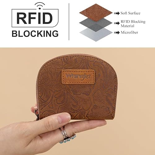 Montana West Wrangler Credit Card Holder for Women Small RFID Blocking Wallet Floral Tooling Coin Purse Brown thumbnail 3