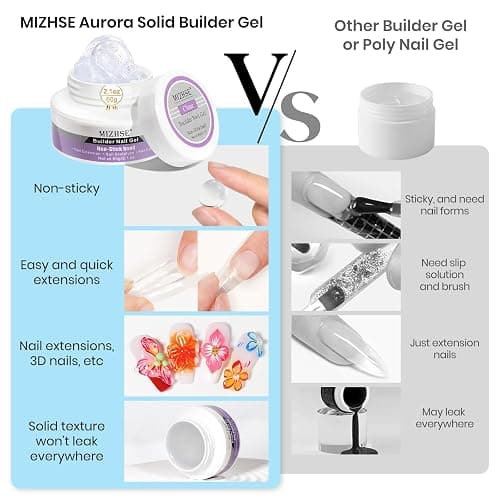MIZHSE Solid Builder Gel for Nails, Clear 60g 3D Sculpting Gel for Nail Art Non-Sticky Molding Hard Gels UV LED Nail Charm with Gold Chrome Nail Powder and 3D Silicone Flower Mold Kit for DIY Salon thumbnail 8