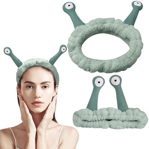 BT-RSTT Face Wash Headband, Spa Hair Bands Makeup Headbands Women Cartoon Cute Coral Fleece Headband Creative Hair Accessories for Washing Face Shower Beauty Skincare (Green Snail) thumbnail 7