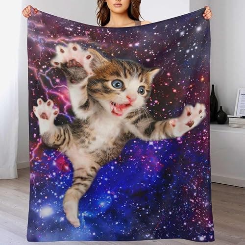 Cat Blanket Funny Gifts for Girls Boys Woman Kids Cat Lover Throw Blankets Soft Blanket Warm Fleece Flannel Plush Blankets for Bed Sofa Couch 60"x80" thumbnail 8