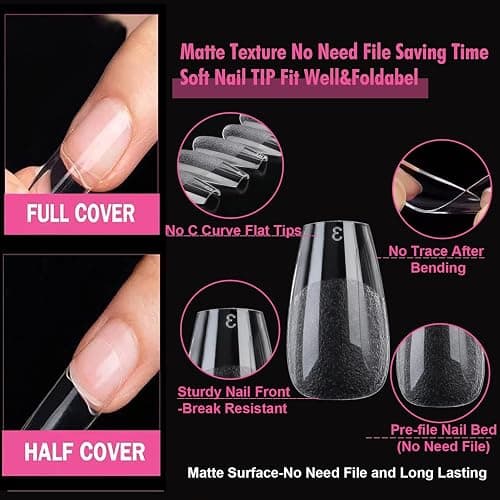 UNA GELLA Short Coffin Nail Tips 12 Sizes Short Coffin Gel Nail Tips 120Pcs Long Lasting Soft Gel Nails Tips Clear Full Cover Nails Tips Acrylic False for Nail Extension DIY Salon thumbnail 3