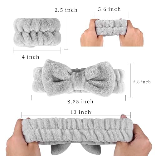 SLNZAPTY 12 PCS Face Wash Headband Wristband Set for Women Girls, Soft Microfiber Facial Spa Hair Wraps Makeup Skincare Bath Headbands Wrist Bands for Washing Face（White, Pink, Gray, Black） - White, Pink, Gray, Black thumbnail 2
