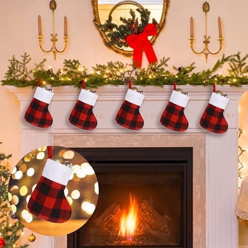 CCINEE 24 Pack Mini Christmas Stockings, 7” Red and Black Buffalo Plaid Xmas Stocking with Plush Cuff Small Hanging Stocking Decoration for Holiday Home Wall Fireplace Christmas Tree Decor thumbnail 6