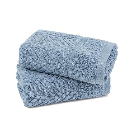 YiLUOMO Blue Hand Towel Set of 2 100% Cotton Terry Striped Pattern Ultra Soft Absorbent Hand Towel for Bathroom Summer Decorative13 X 29" thumbnail 6