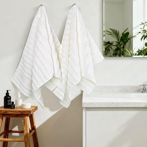 Jacquotha Luxurious 2-Pack Ribbed Striped Hand Towels (White) – Hotel & Spa Premium Cotton Face Towels 13” x 29”, Soft and Quick Drying 480 GSM thumbnail 7