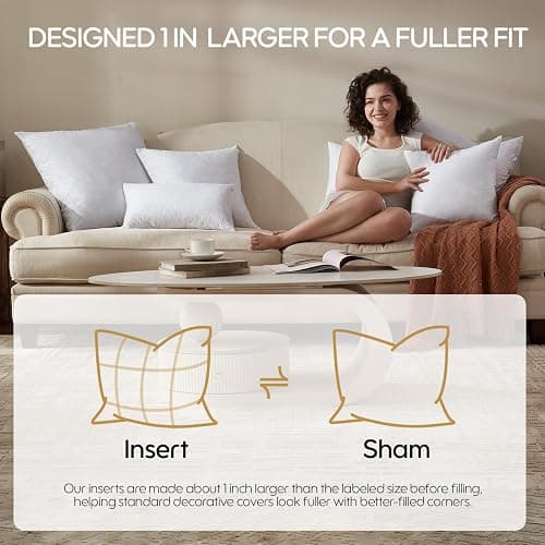 Swandream Feather Throw Pillow Inserts Set of 4, Fuller Fit Square 22 x 22 Inches Decorative Pillow Inserts, Feather Blend Throw Pillows for Bed, Couch and Sofa thumbnail 3