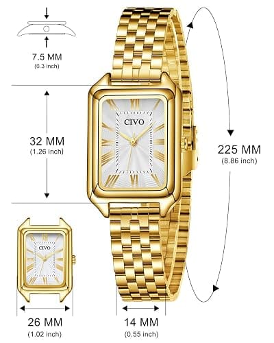 CIVO Montre Femme Vintage Rectangulaire Analogique Montre Bracelet Acier Inoxydable - Cadeau pour Femme Personnalisé Tendance thumbnail 6