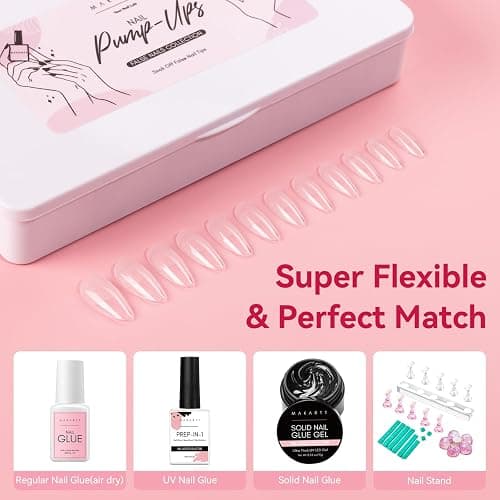 Makartt Almond Nail Tips: 500pcs Medium Pre-buffed Full Cover Clear Press on Nails 10 Sizes Soak Off Soft Gel Nail Tips Extension Professional Acrylic Fake Nails No Crease False Nail Salon DIY Art thumbnail 9