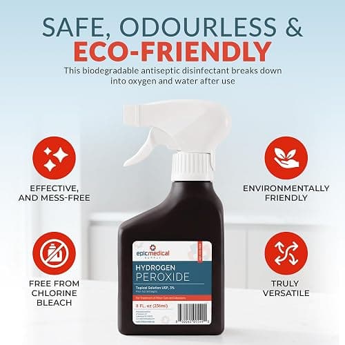 Epic Medical Supply Hydrogen Peroxide Spray 3% USP - First Aid Antiseptic for Cuts & Scrapes - Multi-Purpose Cleaner - 8oz / 236ml Trigger Spray Bottle (1) thumbnail 6