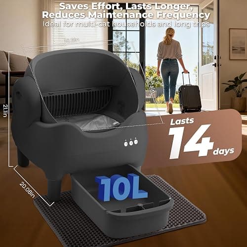 KITPLUS Self Cleaning Litter Box, Automatic Cat Litter Box with APP Control, Odor-Free Waste Disposal Includes Trash Bags, Large Waste Bin, Open-Top, for Multiple Cats thumbnail 4
