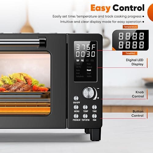 Nuwave Bravo Pro Convection Air Fryer Toaster Oven Combo, 2025 New and Improved, 10-in-1, 50°-450°F Temp Controls, Quick & Even Crisp Technology, 21Qt Capacity, Black, PFAS Free - Black thumbnail 5