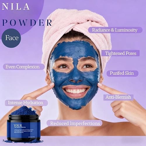 Moroccan Nila Blue Powder Mask,Natural Nila Blue Pow/der Face & Body&Hair Care for Hydrating & Soothing,Indigo Powder for Hair Care,Brightening & Soothing,Exfoliates for Glowing, Even-Toned Skin thumbnail 3