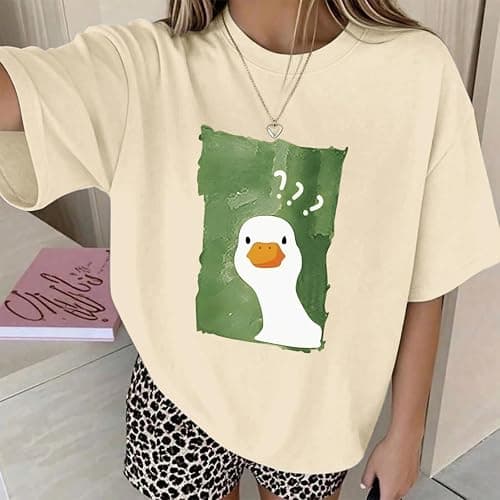 GANGXCHEN Silly Goose Shirt Cute Duck Graphic Tees for Women Funny Tshirts Teen Girls Kawaii Animal Print Tee Tops thumbnail 5