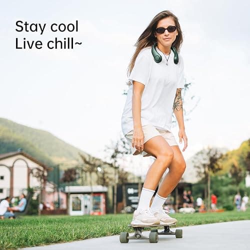 JISULIFE Portable Neck Fan, Hands Free Bladeless Fan, 5 Speeds, 4000 mAh Battery Operated Wearable Personal Fan, Twistable, Rechargeable, Gift for Women Men-Dark Green thumbnail 2