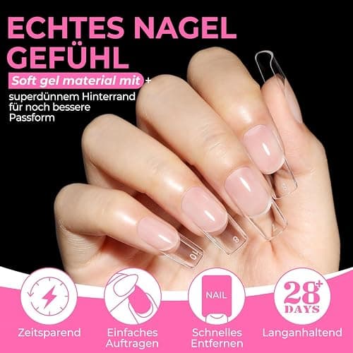 UNA GELLA Nail Tips Square Medium, 216 Stück 12 Größen Soft Gel Tips Quadratische Full Cover Nageltips für Nagelverlängerung Alltag Zuhause und DIY Nageldesign thumbnail 5