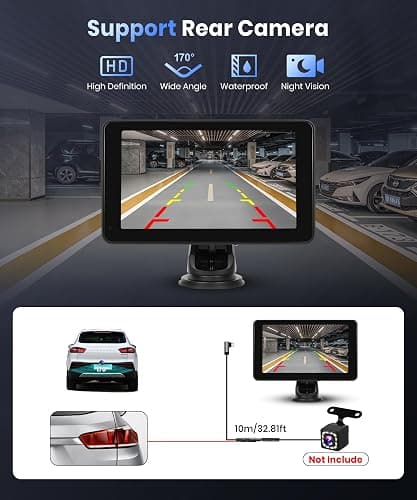 Podofo Wireless Carplay Screen for Car,7inch 1080P HD IPS Touch Screen Portable Car Radio Audio Receivers, Wireless Android Auto Screen 2 Mount/2 Bluetooth/MirrorLink/GPS/Voice Control/AUX/FM Transmit thumbnail 7
