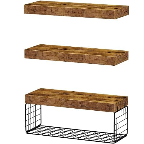 QEEIG Bathroom Shelves Over Toilet - Wall Mounted Floating Shelves Toilet Paper Storage Small Farmhouse Decor Shelf 16 inch Set of 3, Rustic Brown (019-BN3) thumbnail 9