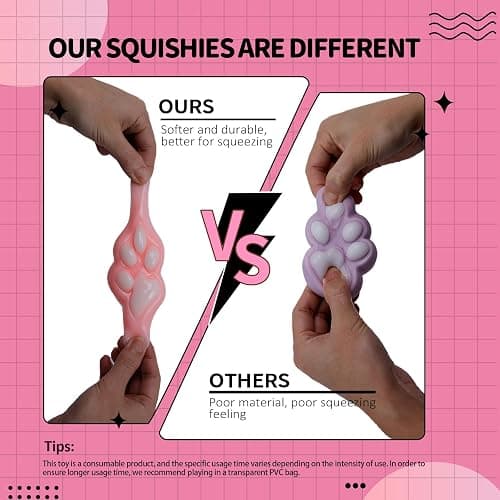 Taba Squishy Paw Gift Box, Cat Paw Squeeze Toys, Cute Kawaii FuFu Squishies, Sticky Squishy Cat Paw Fur Ball, Kitty Paw Stress Relieving Fur Toys, YoYo Funny Fidget Toys for Gift, Kids-Purple&White - White&Purple with GiftPackage thumbnail 4