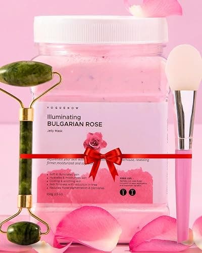Jelly Face Mask for Facials - Bulgarian Rose Hydrating, Brightening & Nourishing Jelly Mask with Free Jade Roller & Spatula | Professional Hydrojelly Masks | Christmas Gifts for Women, Gifts for Women - Image 1