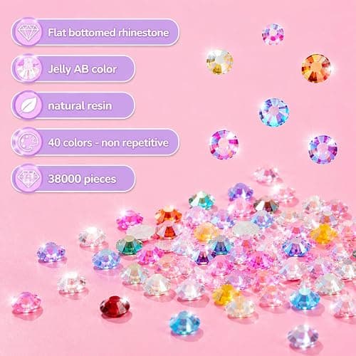 Anbrie Bedazzling kit 38000Pcs Resin Jelly 40 Non-Repeating Colors 3mm Gems | Includes 2pcs 15ml B-7000 glues, 10 crafting tools, flatback gems for DIY crafts, nail decoration, handmade gifts,Blind Box thumbnail 6